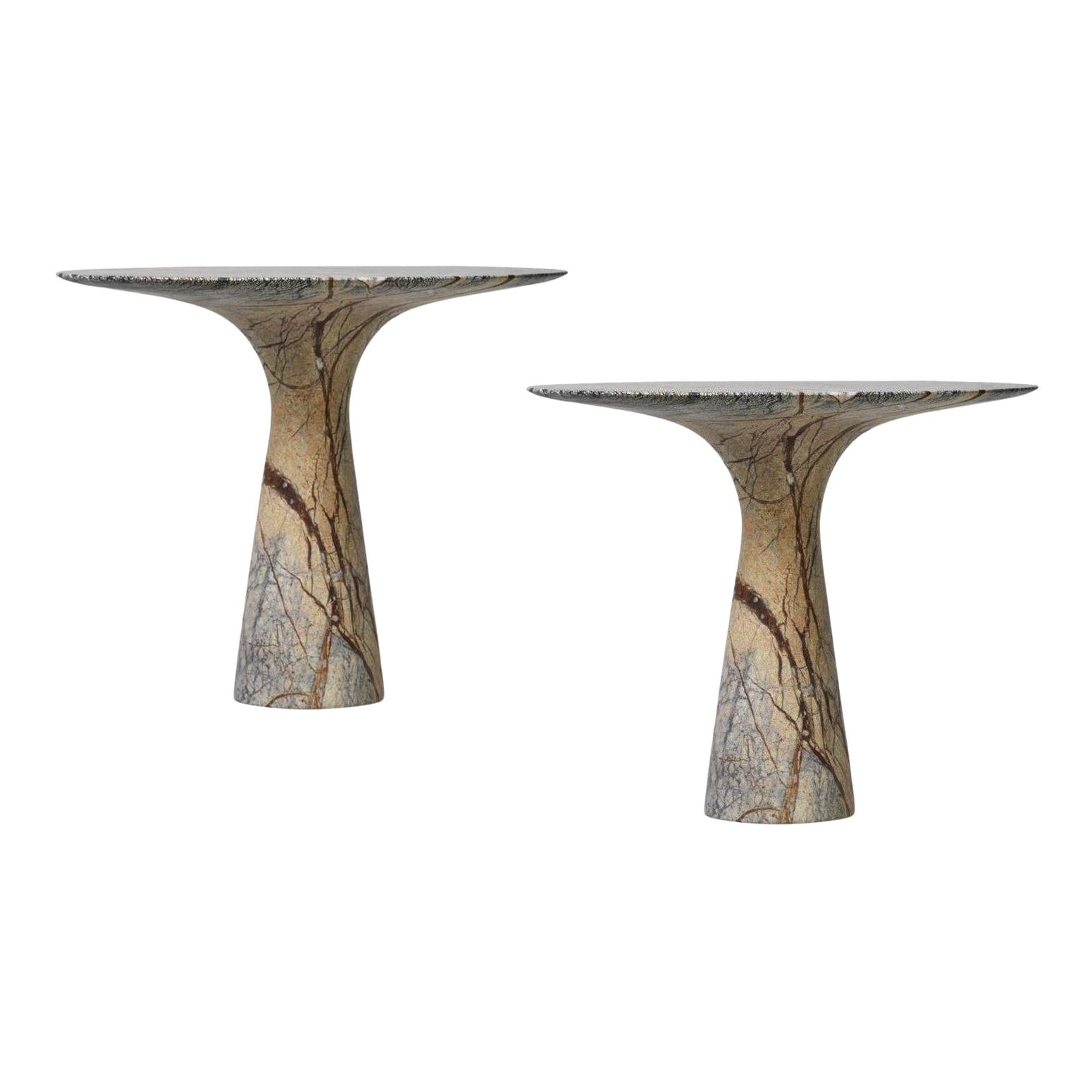 Pair of Refined Contemporary Marble 03 Picasso Green Marble Cake Stands For Sale