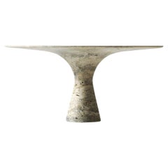 Table de salle à manger contemporaine en marbre travertin argenté et raffiné  250/75
