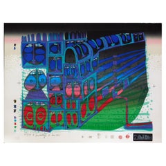 Friedensreich Hundertwasser Serigraph with Metallic Imprint, 1978, Night Train