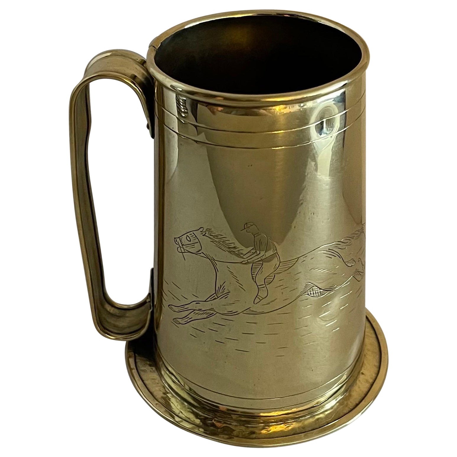 Antique English Large Brass Equestrian Tankard For Sale