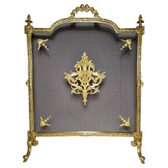 Antique French Louis XVI Gold Bronze Fire Screen, Circa 1890.