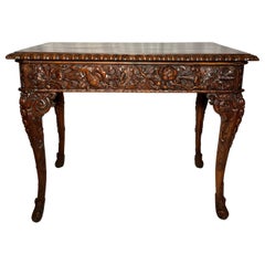 Antique Italian Carved Oak and Ebony Wine Cellar Table, circa 1890s