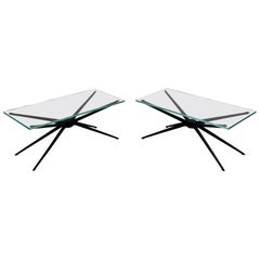 Paar italienische Beistell- oder Couchtische aus Aluminium und Glas aus der Mitte des Jahrhunderts, Fontana Arte