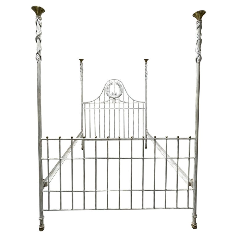 Vintage Neoclassical Iron Four Poster Bed For Sale at 1stDibs