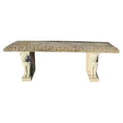 Elegant Vintage Cast Stone Garden Bench with Lion Motif