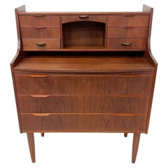 Vintage 1960s Teak Secretary Desk Dresser Vanity with Mirror Scandinavian Modern