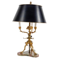 French Napoleon III Era Gilt Bronze Bouillotte Lamp on Onyx Base