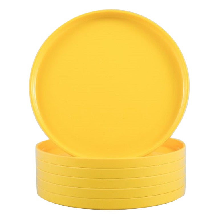 Ensemble de 6 assiettes en mélamine jaune Massimo Vignelli pour Heller, Italie