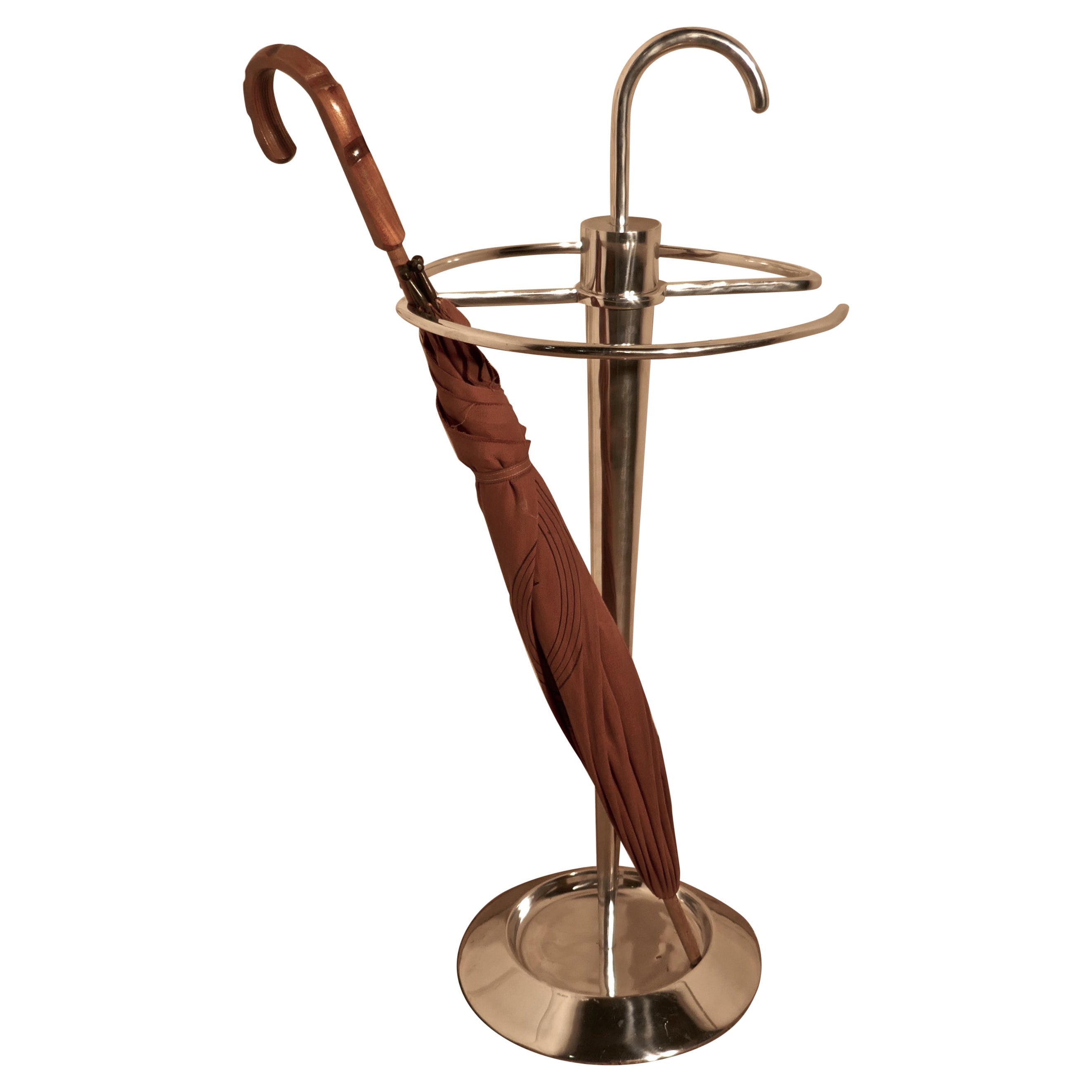 Quirky and Stylish Art Deco Chrome Umbrella or Stick Stand For Sale