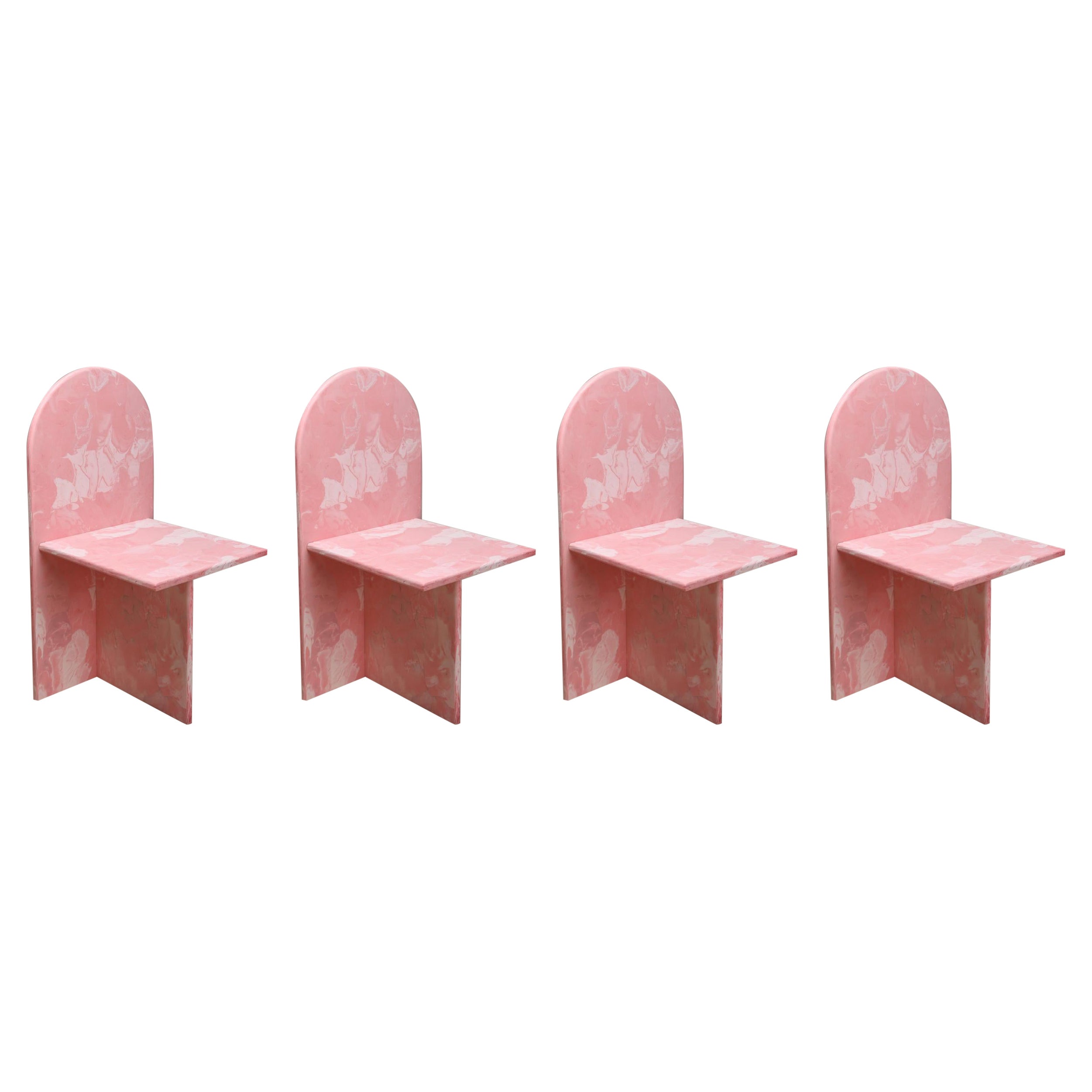 4x Contemporary Chairs Pink 100% Recycled Plastic Hand-Crafted by Anqa Studios For Sale