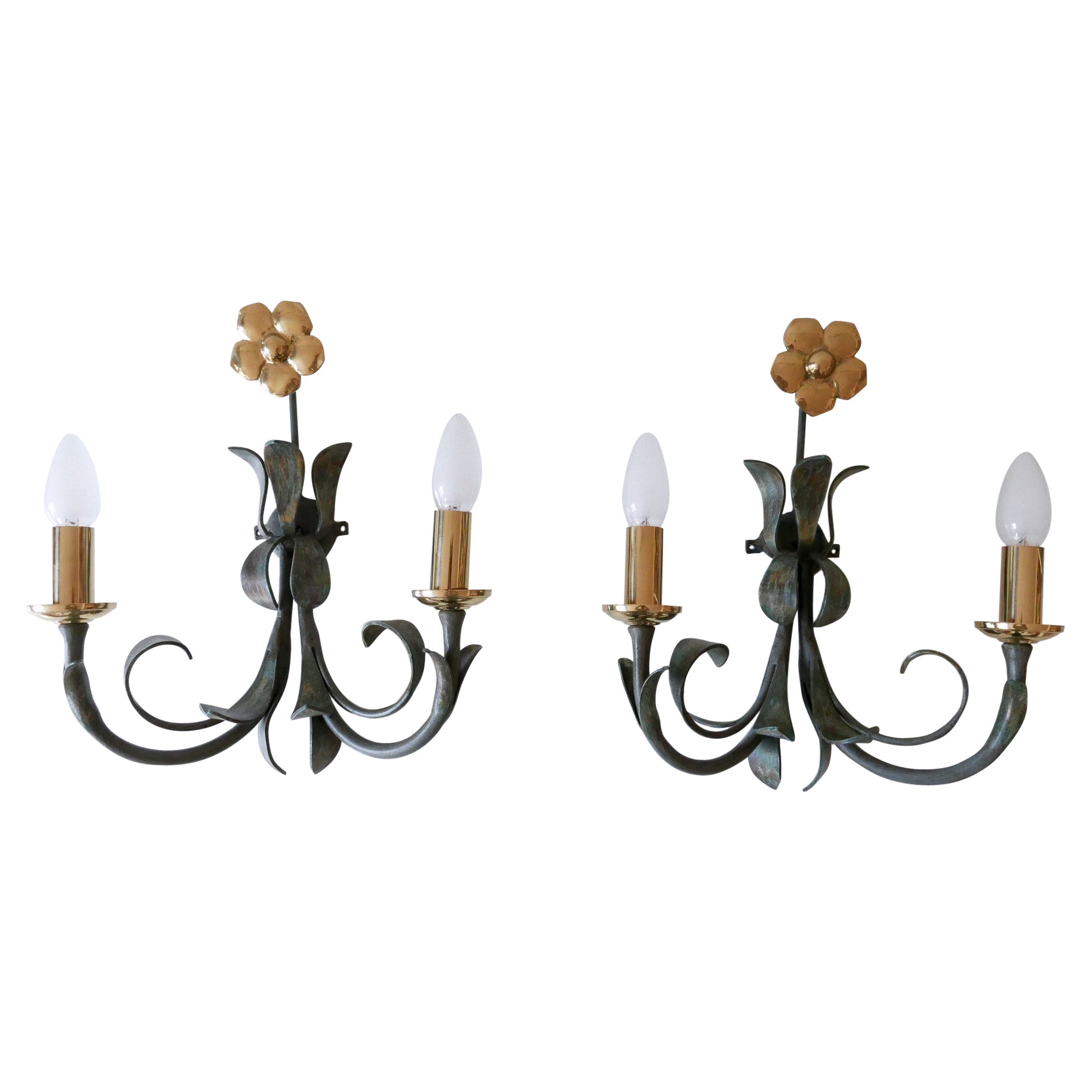 Set of Two Brass & Metal Flush Mount or Sconces by Hans Möller, Germany, 1970s