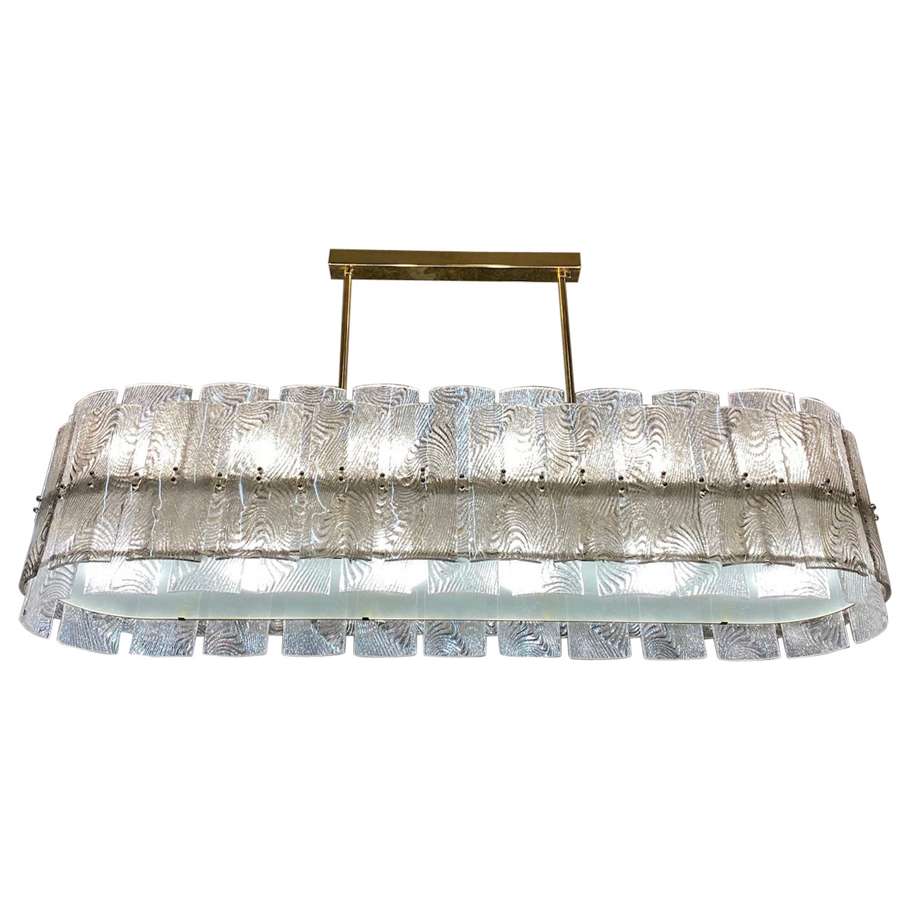 Italian Art Deco Grey and Transparent Murano Glass Chandelier