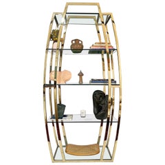 Vintage 1980s Brass Etagere with Glass Shelving