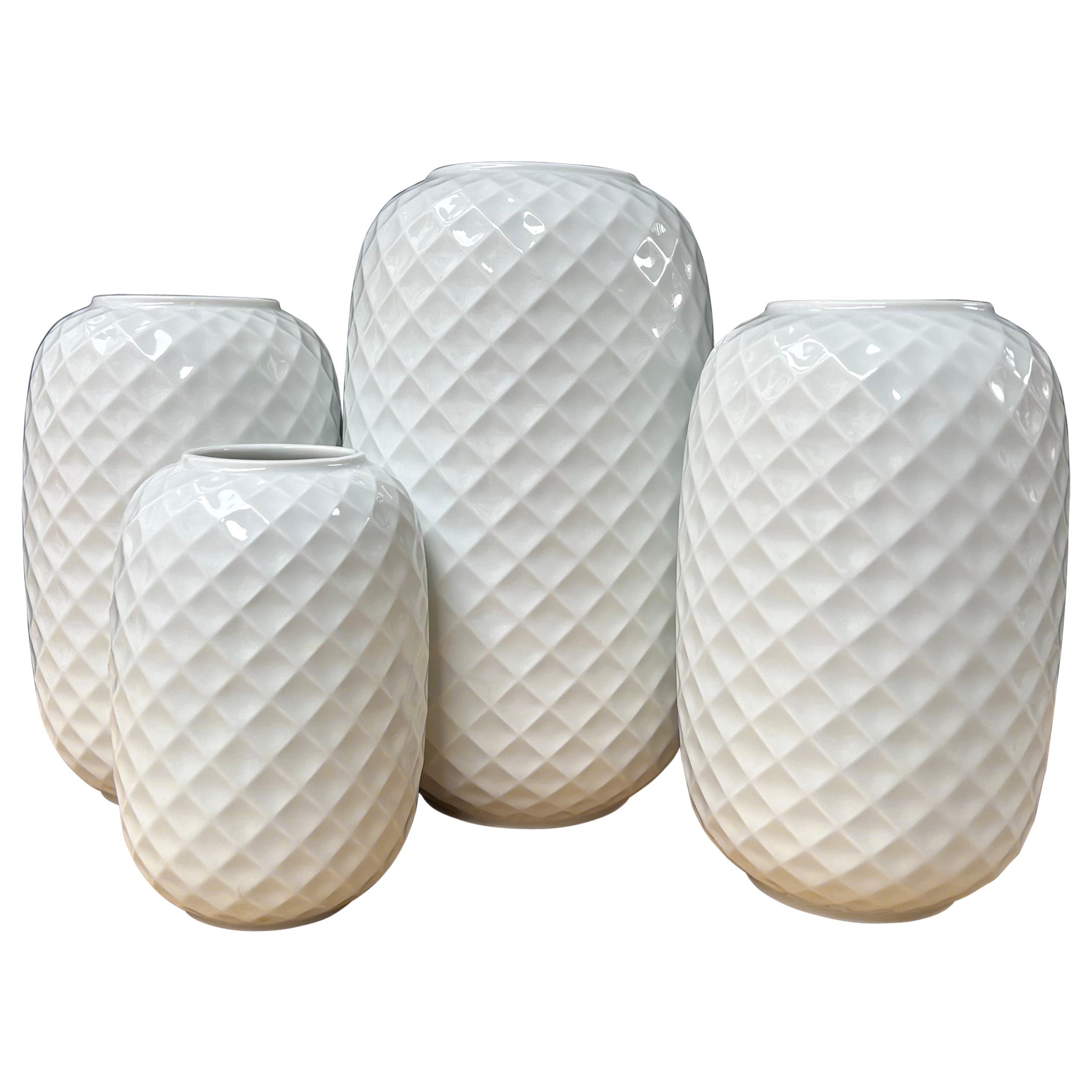 Set of 4 Holiday Vases, White Honeycomb Relief., Porcelain, Thomas/Germany 1960 For Sale