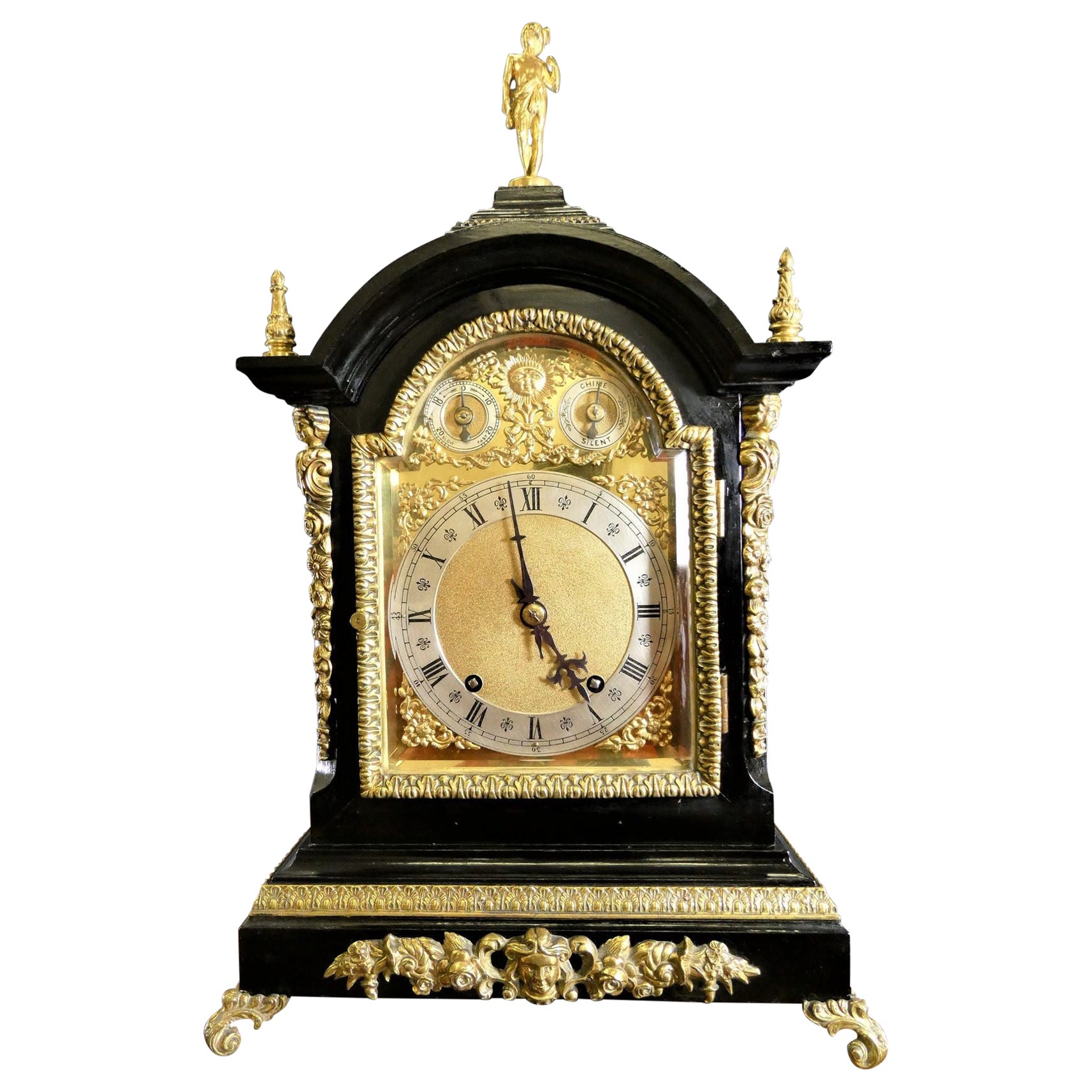 Horloge Victorienne en bois d'ébène avec support de cheminée Ting-Tang