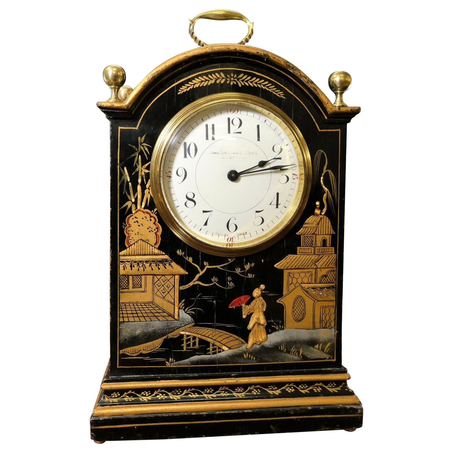 Edwardian Chinoiserie Decorated Mantel Clock, John Bagshaw, Liverpool For Sale