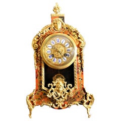 French Red Tortoiseshell Boulle Clock, Samuel Marti, Paris
