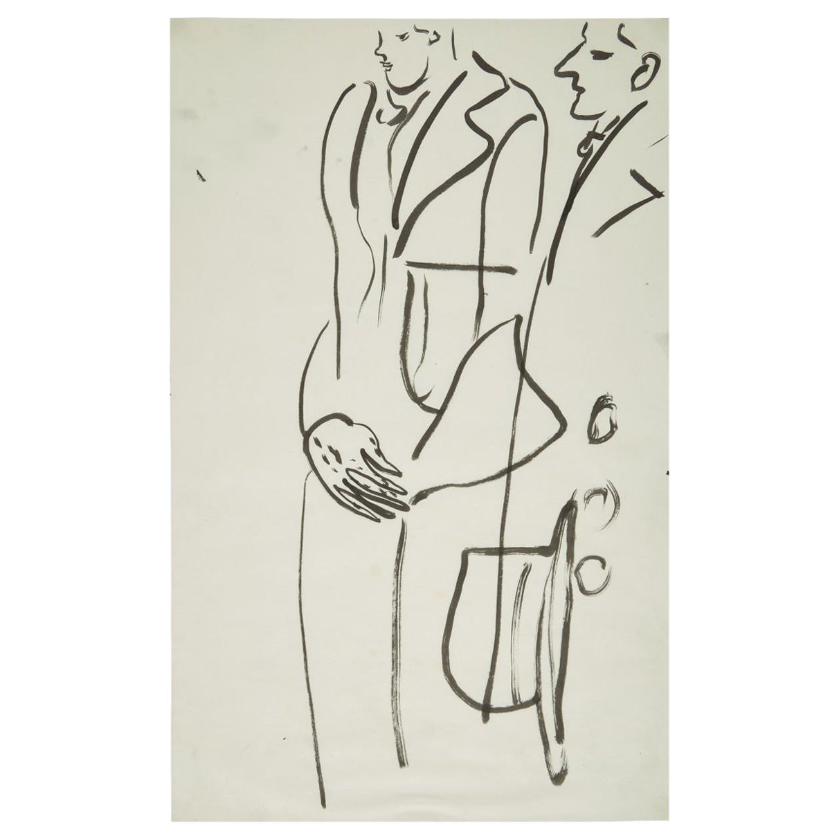 Sanyu 'Hommes En Manteau' Drawing For Sale