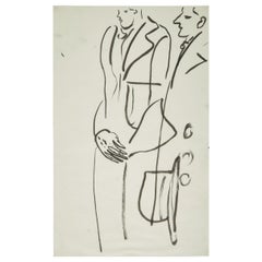 Vintage Sanyu 'Hommes En Manteau' Drawing