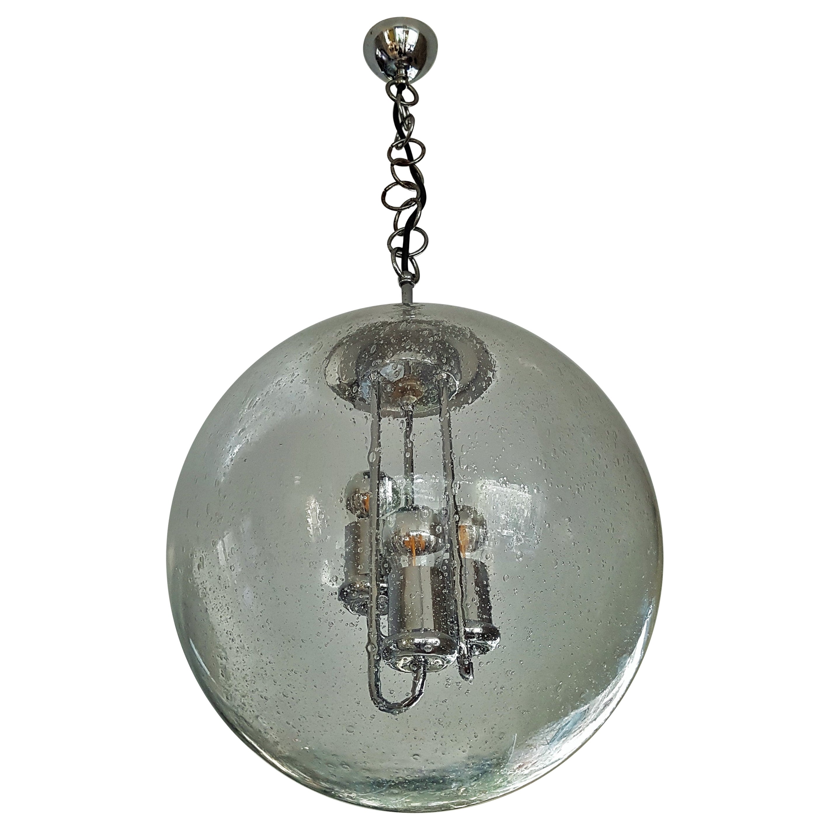 Mid-Century Mouth Blown Murano Ice Bubble Glass Ball Pendant, Doria, Germany 60s For Sale