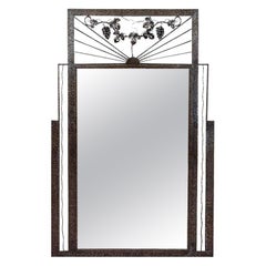 Brandt Style Art Deco Iron Grape & Leaves Mirror (miroir à feuilles et raisins)