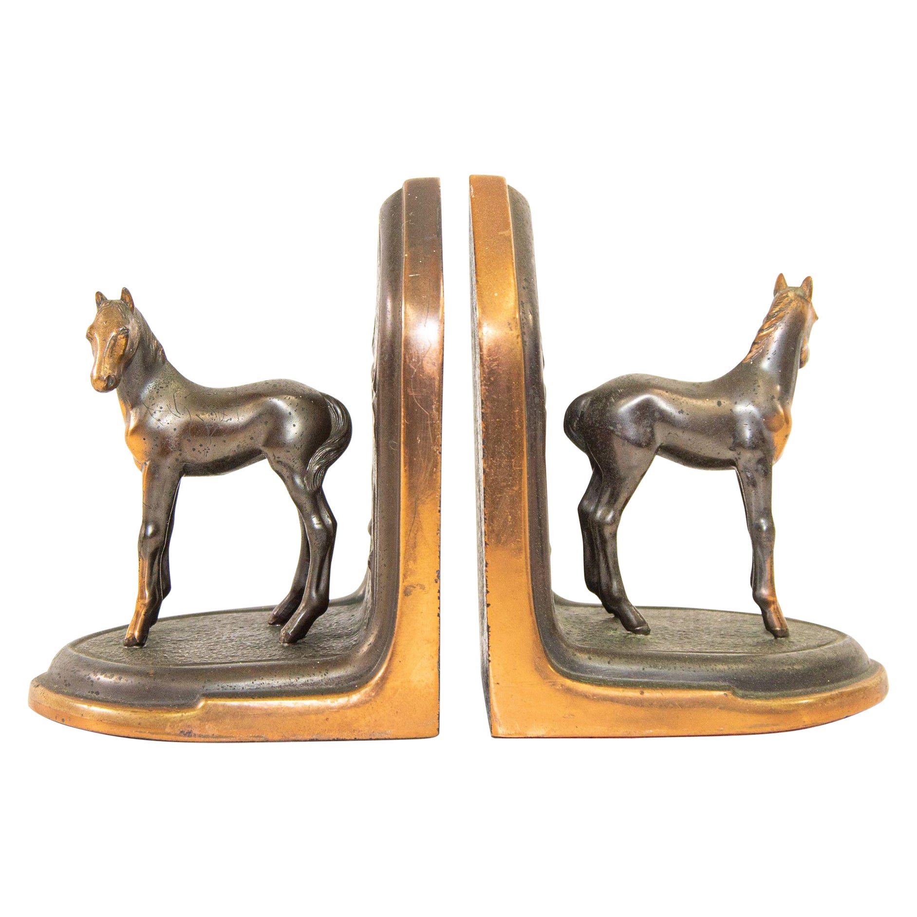 Vintage Arabian Horses Copper Bronze Bookends Equestrian Decor Art Nouveau Style