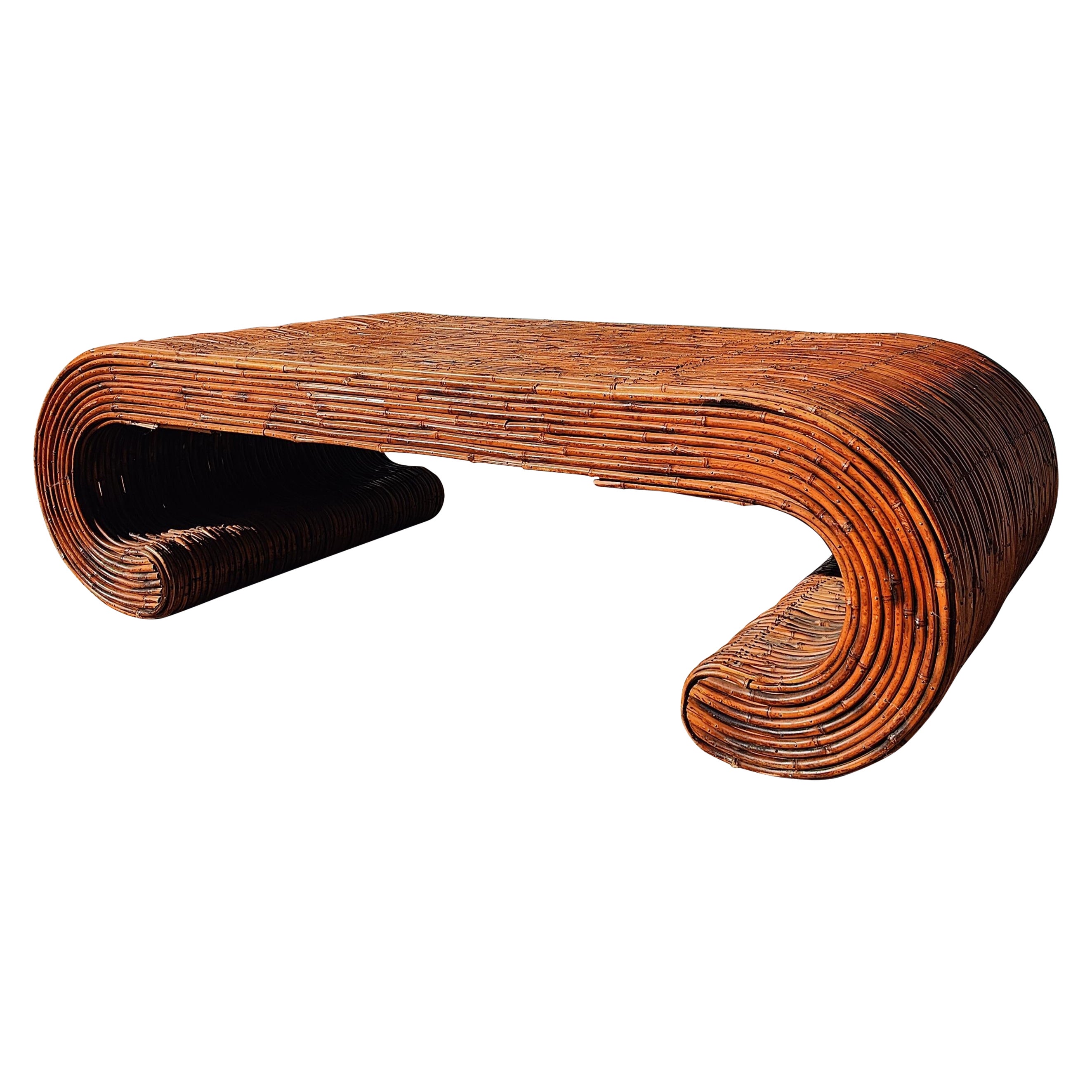 Vintage Pencil Reed Bamboo Waterfall Coffee Table