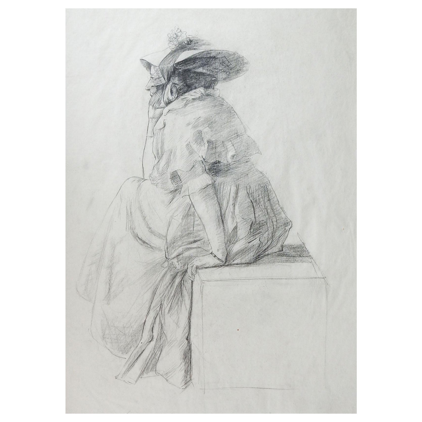 Ende des 19. Jahrhunderts Frau mit Haube Zeichnung
