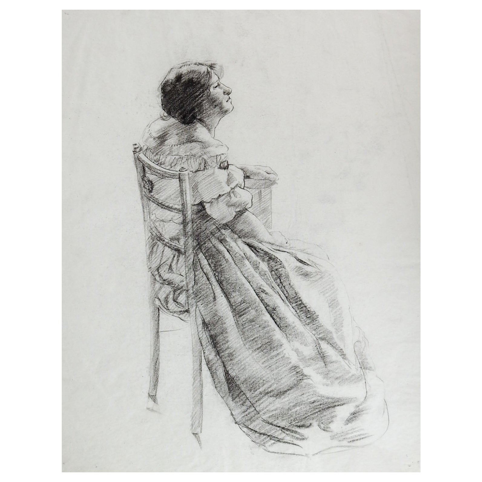 19th Century Seated Woman Drawing For Sale