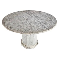 1970s Italian White Marble Circular Round Dining Table or Center Table