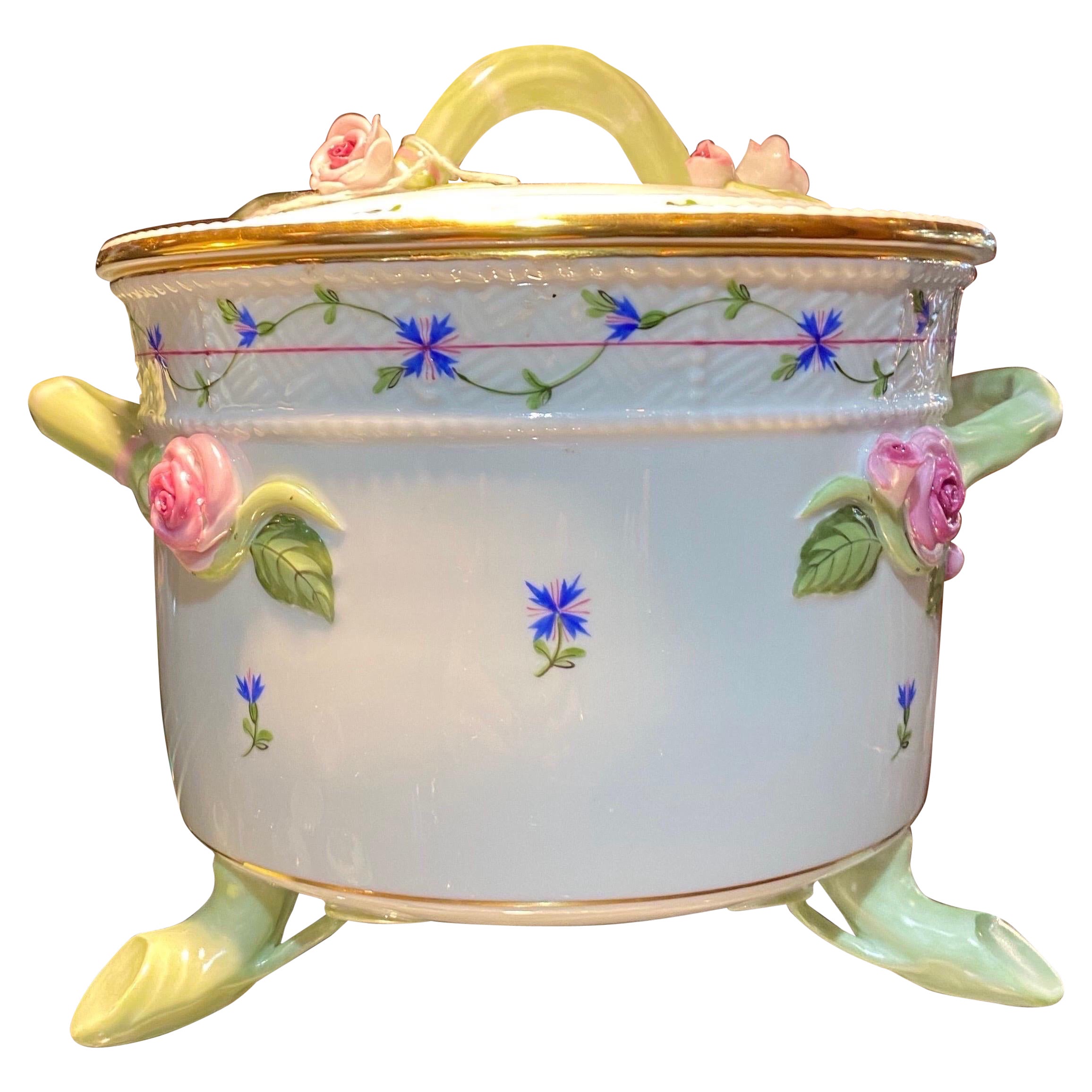 Herend Blue Garland Lidded Biscuit Box For Sale