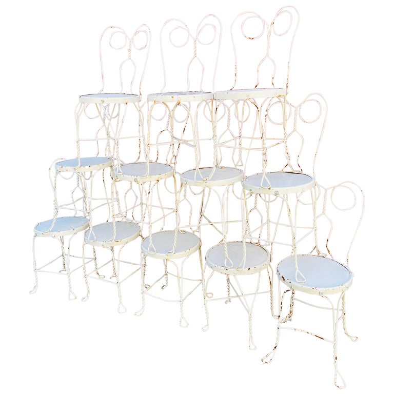 Vintage Wrought Iron Parlor Cafe Bistro Chairs A set of 12 For Sale