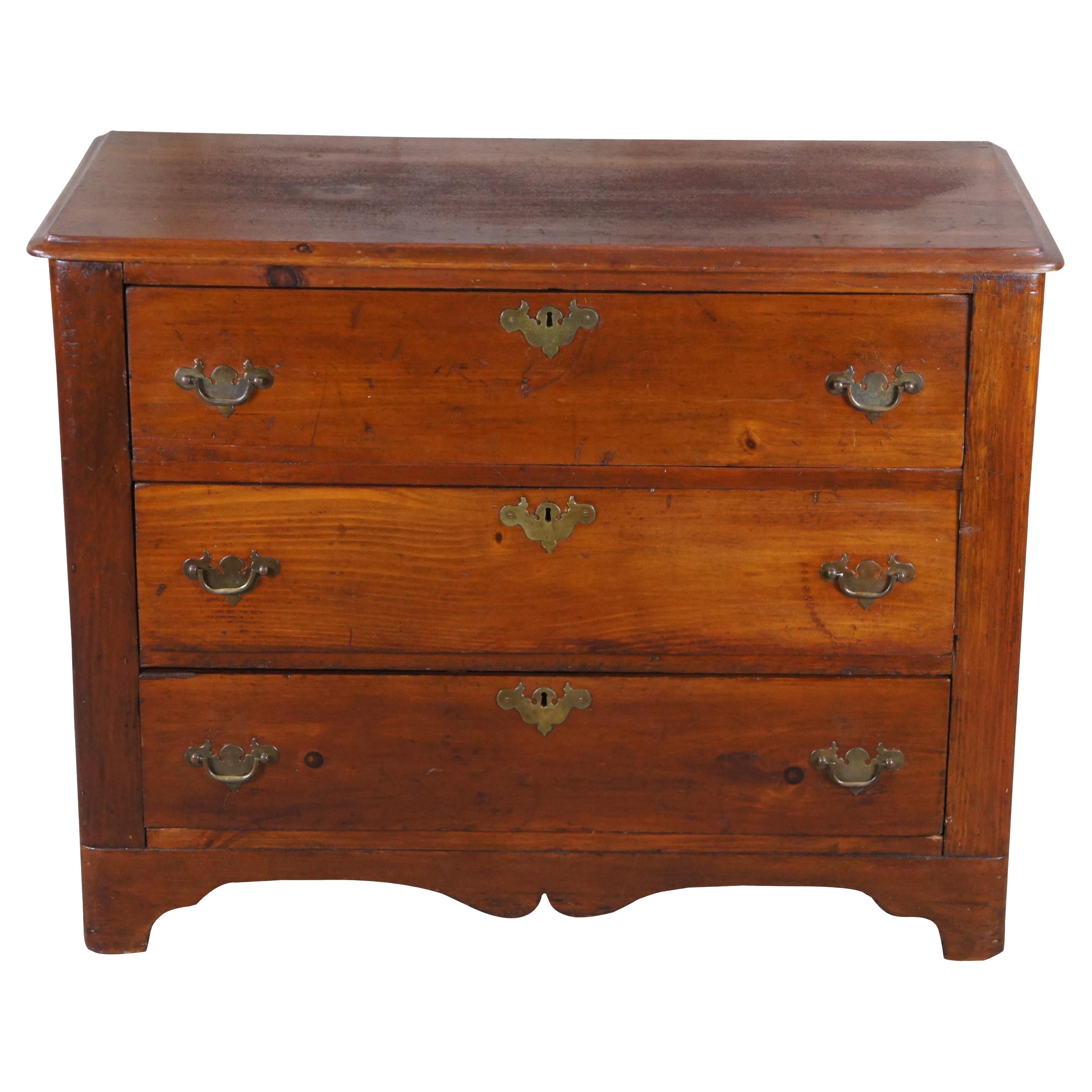 Antique Early American Colonial Pine Lowboy Chest of Drawers Dresser Console