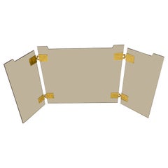 Vintage Jacques Adnet 'in the Style of' Fireplace Screen in Glass and Brass, circa 1950