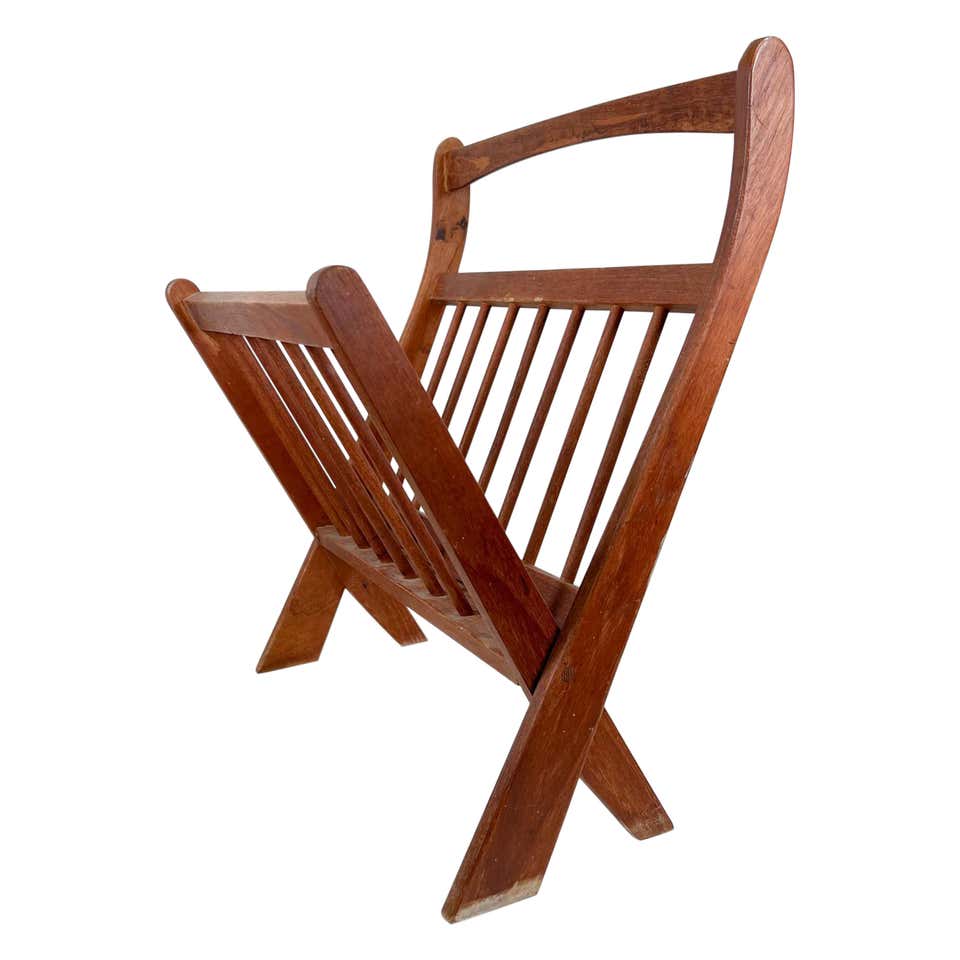 Danish Modern Leather and Teak Sculpted Double Magazine Rack For Sale ...