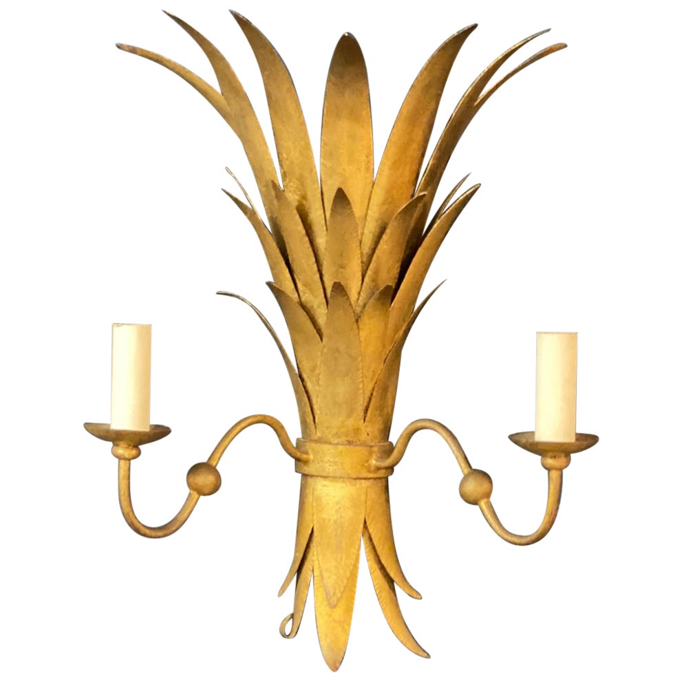 Large Wall Lamp in Gilded Metal, circa 1950 For Sale