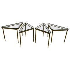 1950's Mid-Century Modern Brass Italian Triangular Side Tables / Coffee Table