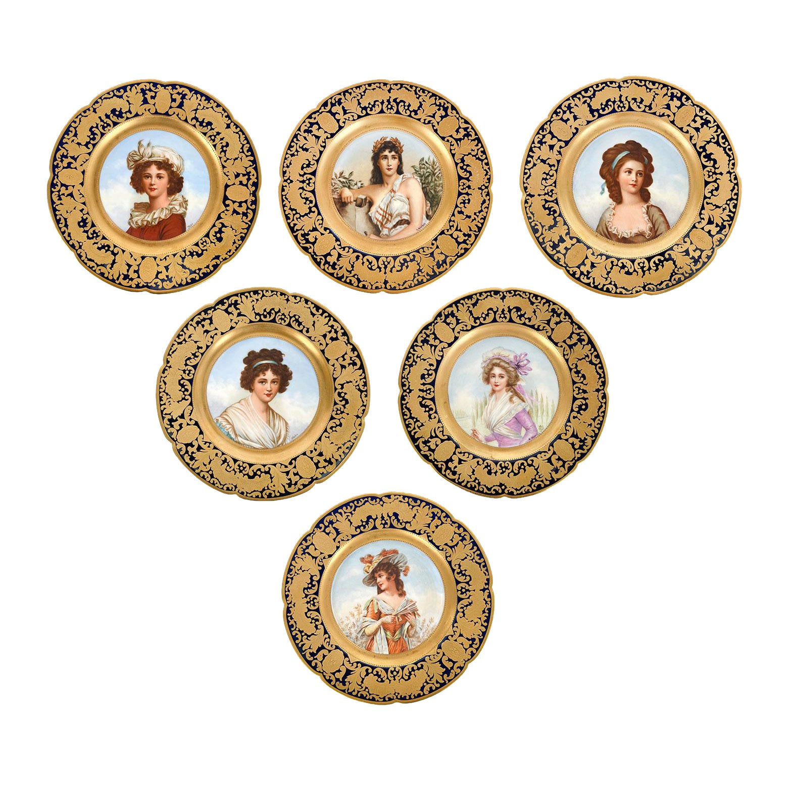 Set Of 6 Limoges Porcelain Cabinet Plates, France, Circa 1900