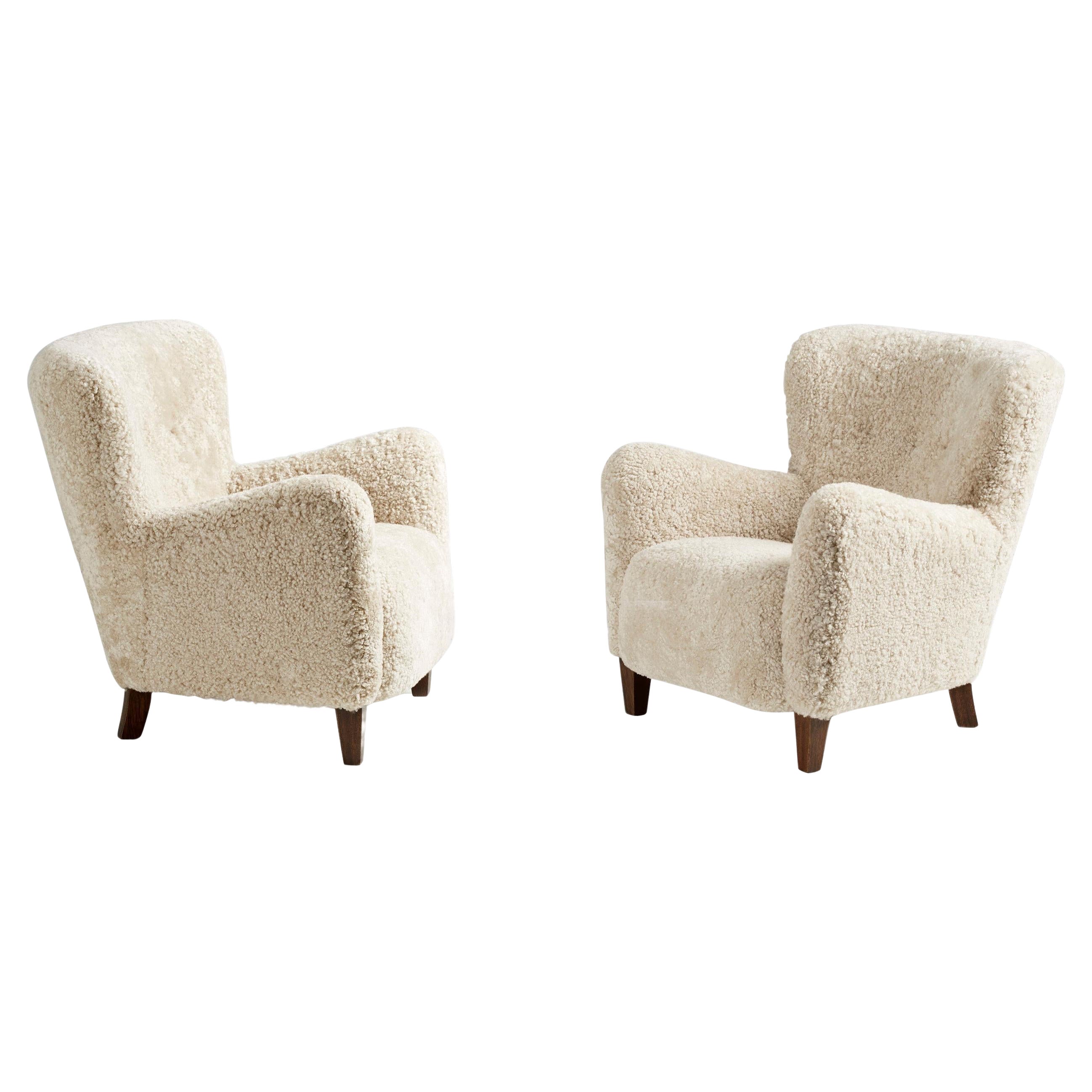 Pair of Custom Made Ryo Sheepskin Lounge Chairs For Sale