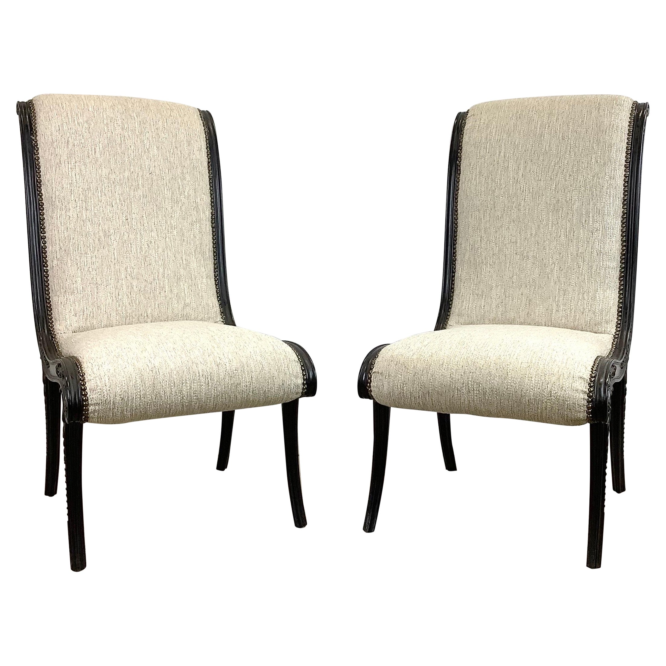 Pair Vintage Regency Style Slipper Chairs