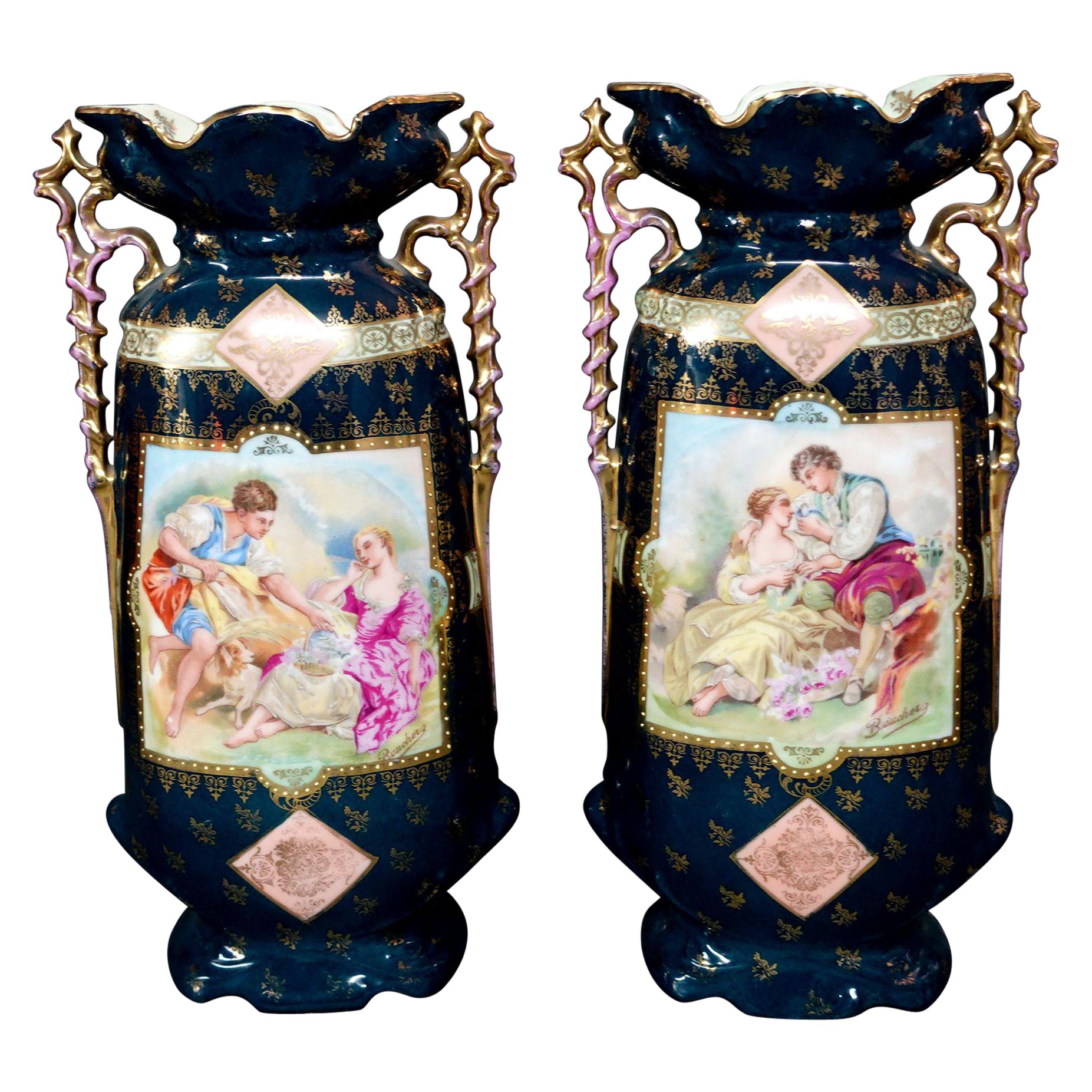 Antique 19th Century Pair of Victoria Carlsbad Austria Vases "Marked"
