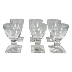 French Vintage Handcraft Set of Six Crystal Wine Glasses Style of Lalique