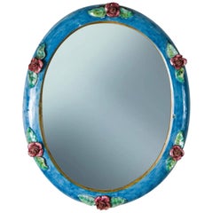 C.A.S Vietri Italy Ceramic Wall Mirror with Flower Applique