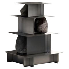 Contemporary Three Level Stainless Steel Shelf with Natural Stones by Lee Sisan