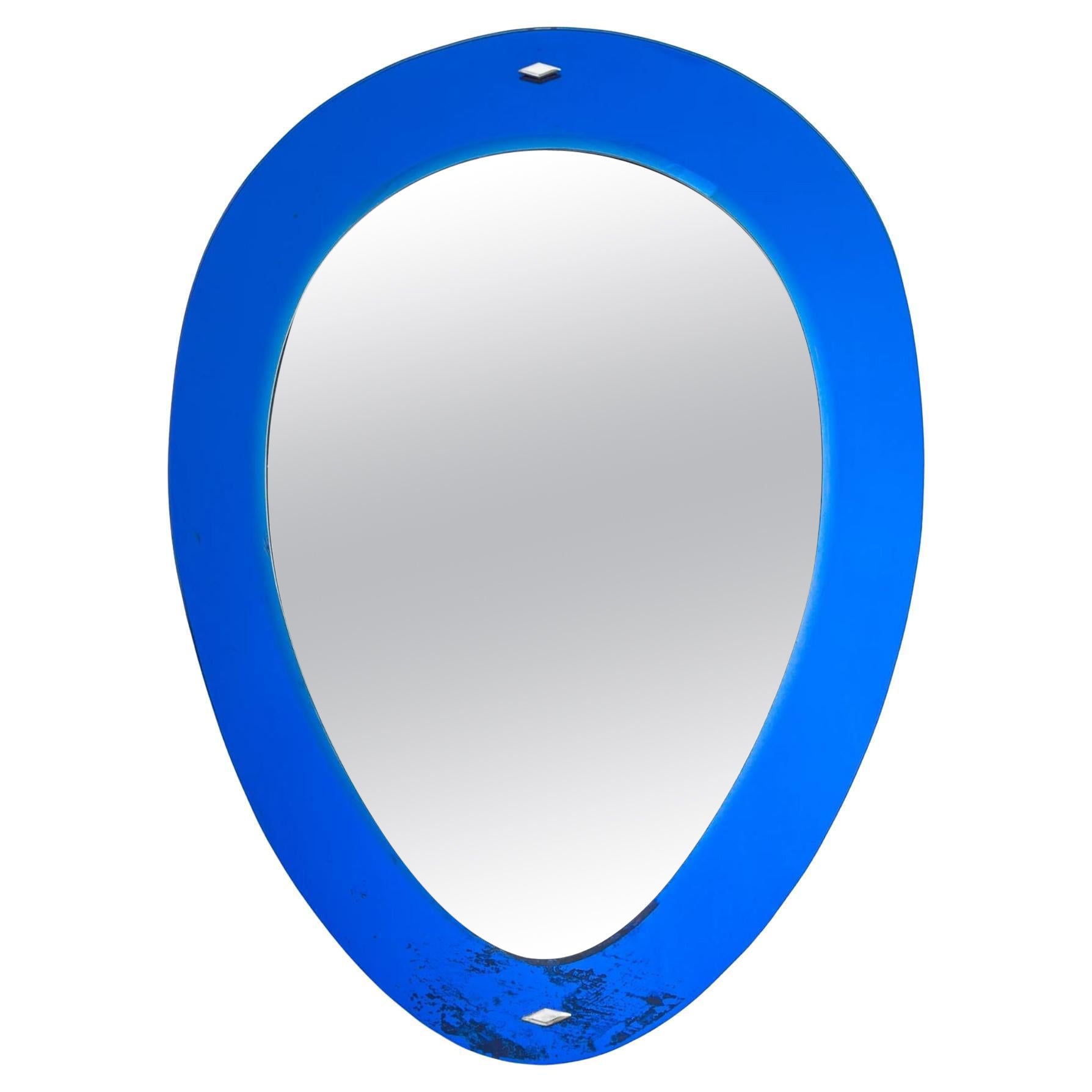 Italian Blue Glass Mirror, 1950s For Sale