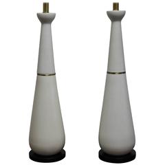 Pair of White Ceramic or Brass Lamps