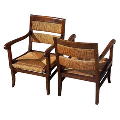 Set of 2 Straw Armchairs, Antique, 1950