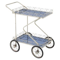 Carrello in ferro dipinto e vetro blu, attribuito a Pier Luigi Colli