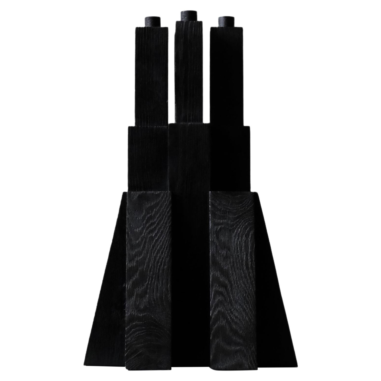 Tiered Structure Burnt Iroko Wood Bunker Candleholder 2.0 by Arno Declercq