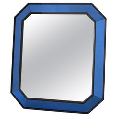 Mid Century Italian Blue Glass Cushion Mirror